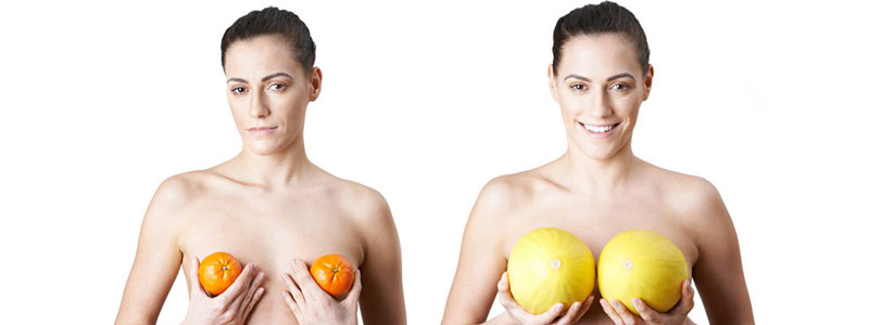 Femme tenant des oranges puis des melons pour symboliser la taille des seins - Bannière des meilleures astuces pour une augmentation mammaire sans chirurgie - ShytoBuy France