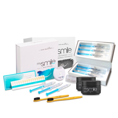 MySmile Bundle - Set per sbiancamento naturale dei denti - Con kit per sbiancamento dei denti e gel - Include carbone attivo in polvere con spazzolino